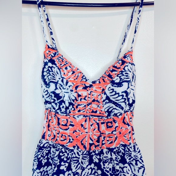 Windsor Spaghetti Strap Racerback Summer Dress Coral Navy and White - Picture 3 of 10